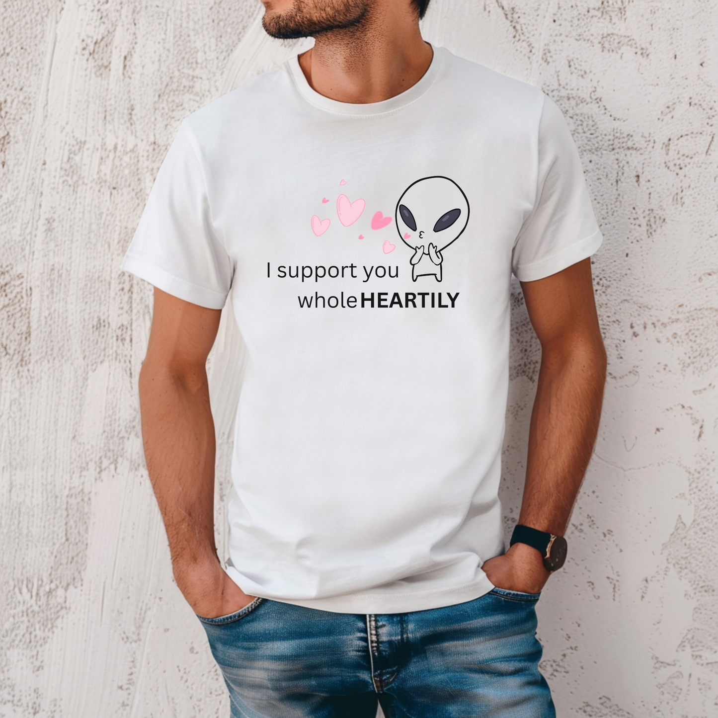 I Support You Whole Heartily Funny Pun T-Shirt | Bella + Canvas 3001 Unisex Graphic Tee | Lost in Translation Humor Gift